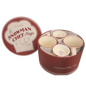 Willams Sonoma Chef Snowman Christmas Coffee Mugs Set of 4 Holiday Kitchen Decor